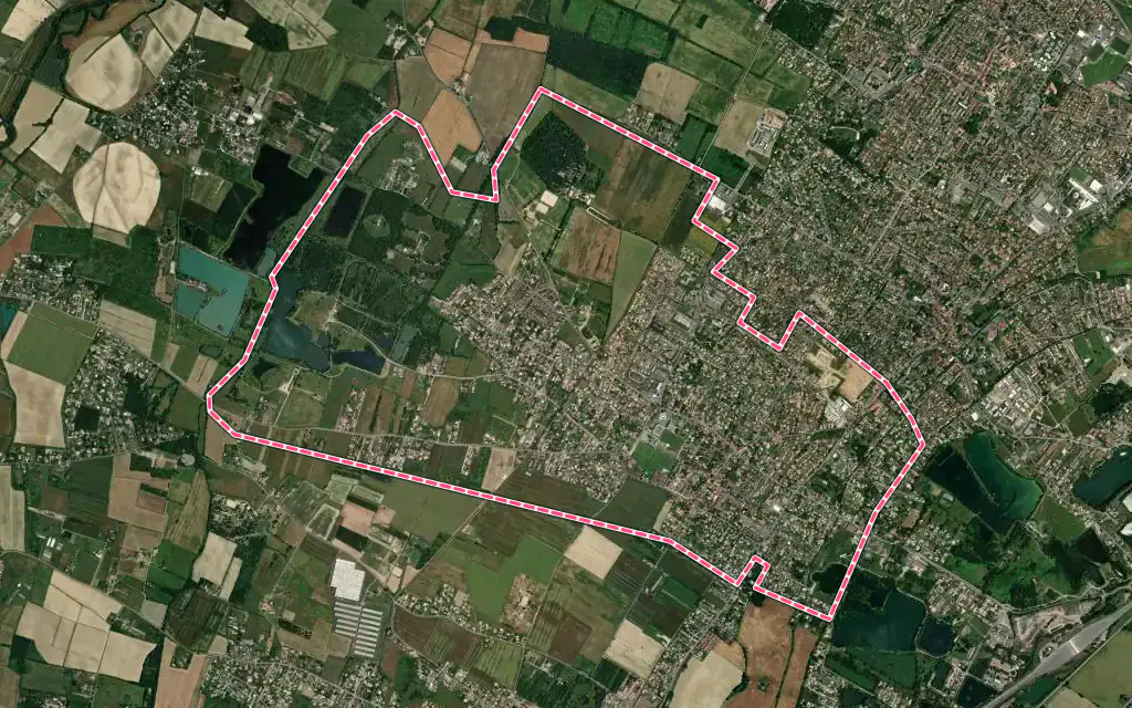 Vue satellite de Frouzins avec ses contours administratifs