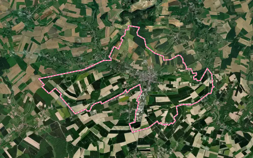 Vue satellite de Fruges avec ses contours administratifs