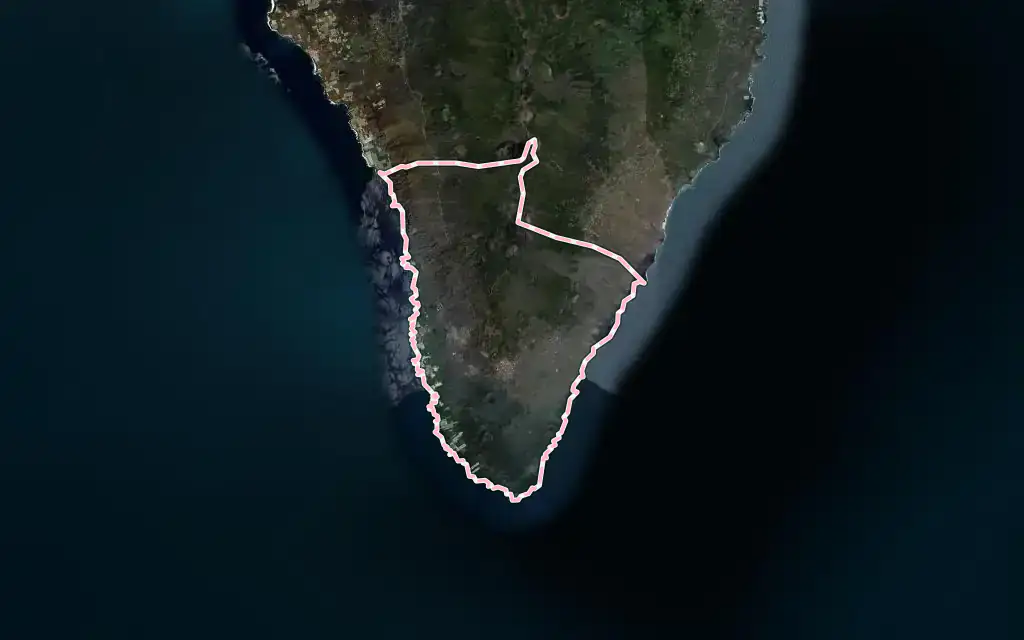 Vista satélite de Fuencaliente de La Palma con su contorno administrativo