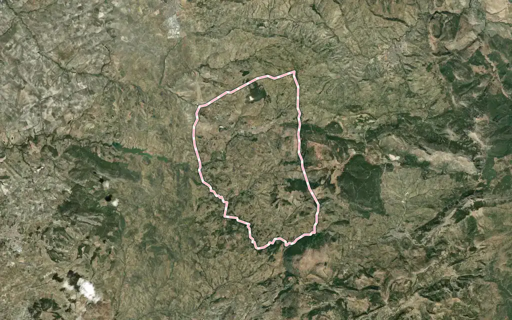 Vista satélite de Fuensanta de Martos con su contorno administrativo