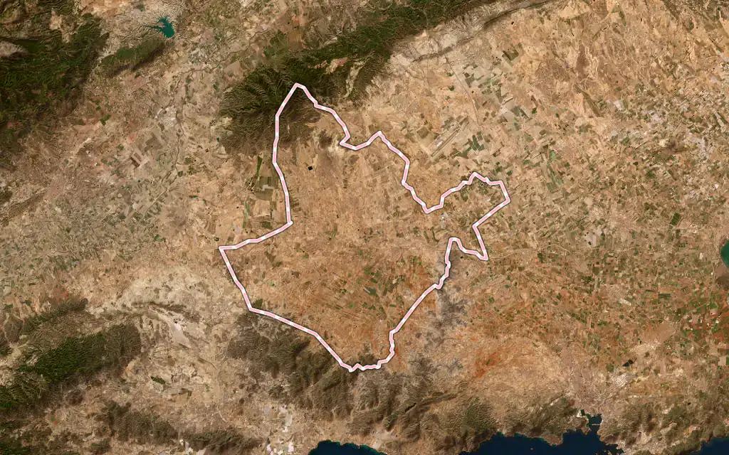 Vista satélite de Fuente-Álamo de Murcia con su contorno administrativo