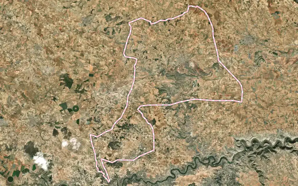 Vista satélite de Fuentealbilla con su contorno administrativo