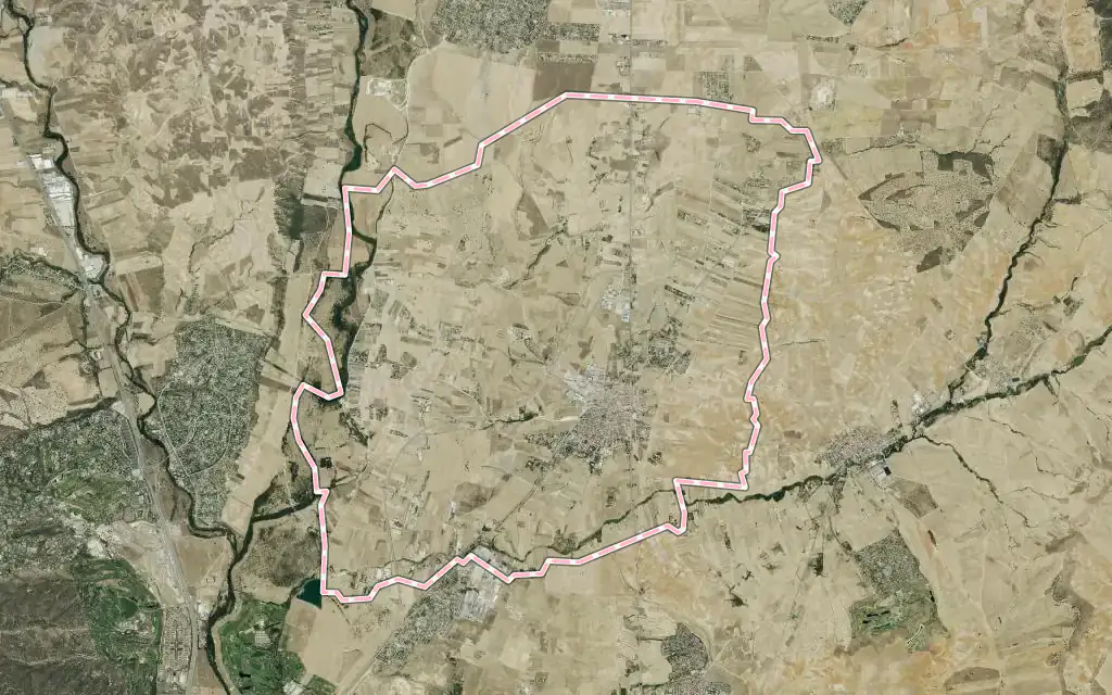 Vista satélite de Fuente el Saz de Jarama con su contorno administrativo