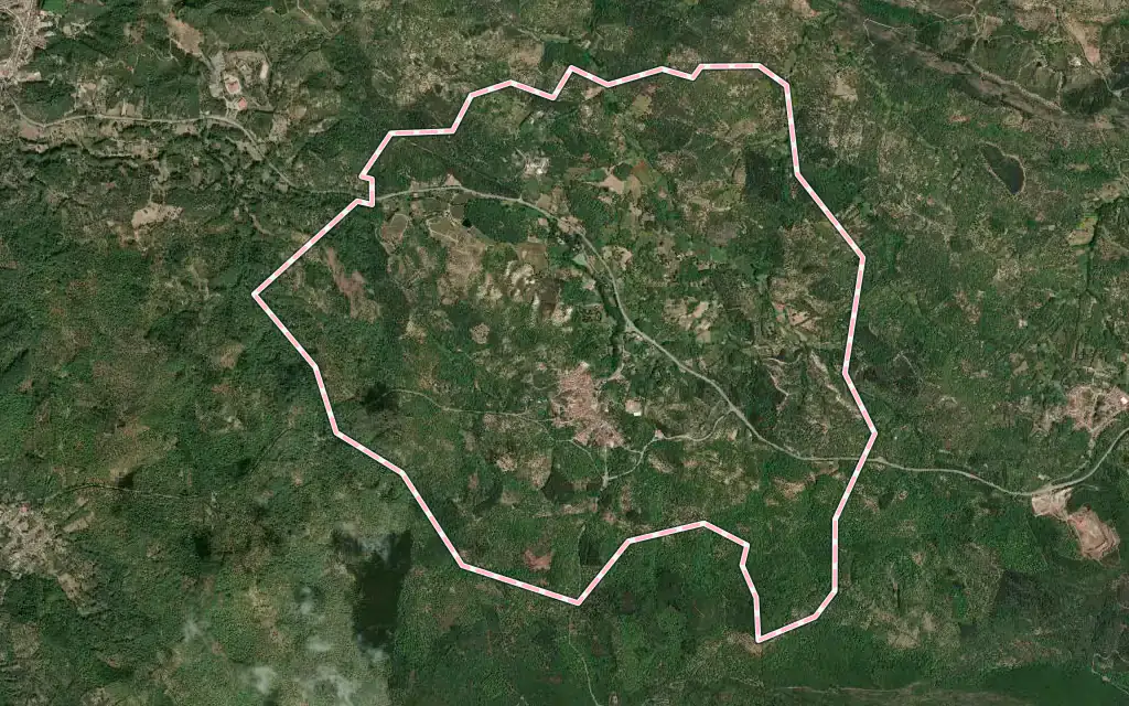 Vista satélite de Fuenteheridos con su contorno administrativo