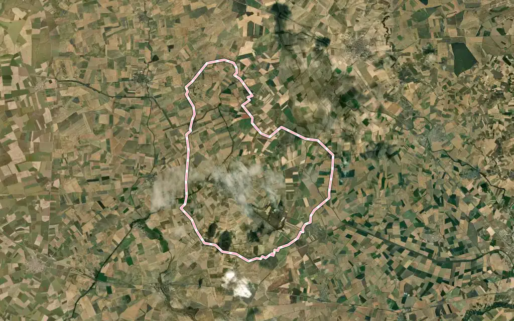 Vista satélite de Fuentes de Nava con su contorno administrativo