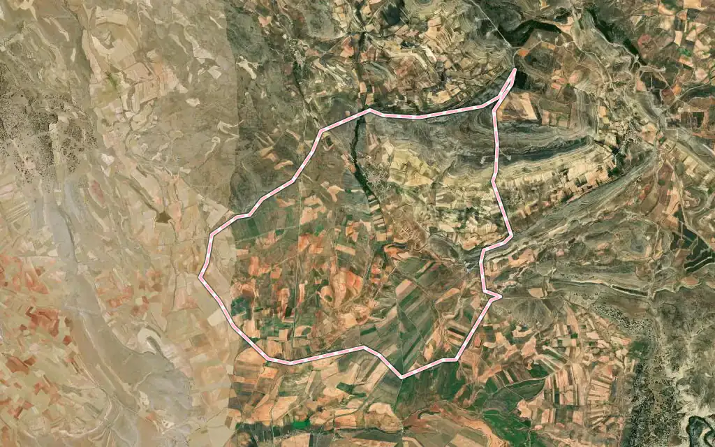 Vista satélite de Fuentes Calientes con su contorno administrativo