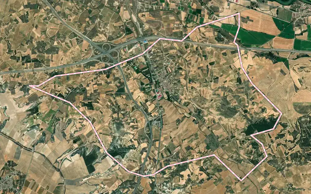 Vista satélite de Fuentespina con su contorno administrativo