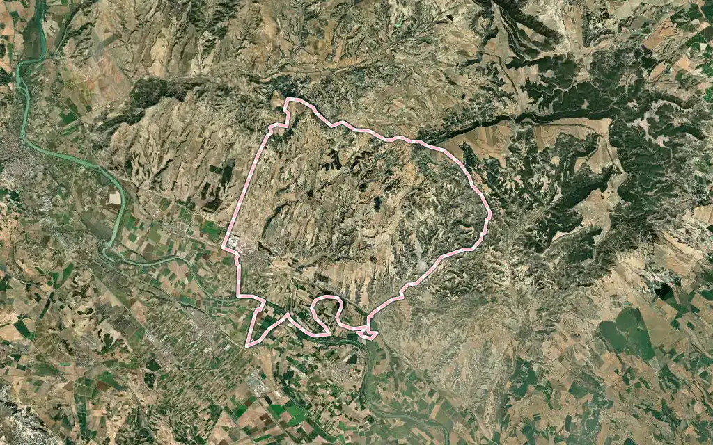 Vista satélite de Fustiñana con su contorno administrativo