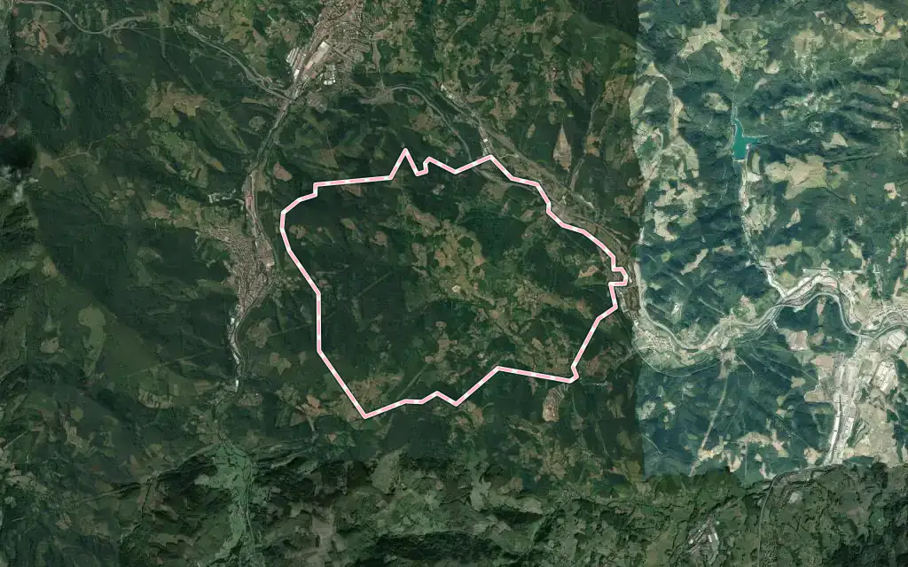 Vista satélite de Gabiria con su contorno administrativo