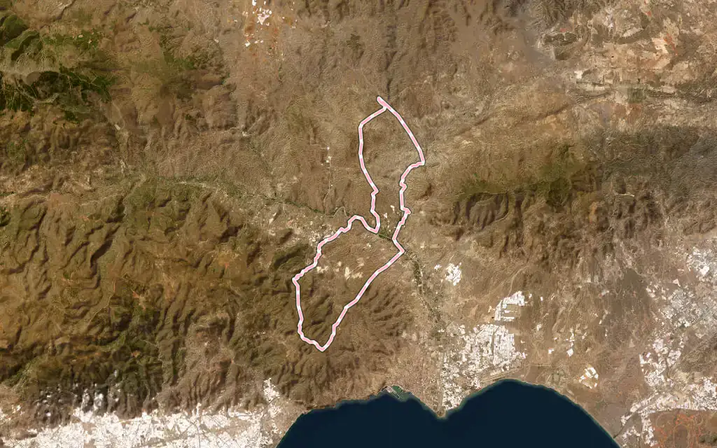 Vista satélite de Gádor con su contorno administrativo