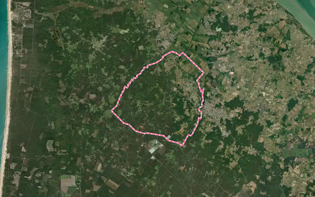Vue satellite de Gaillan-en-Médoc avec ses contours administratifs