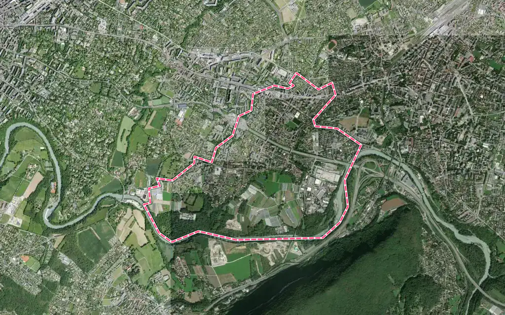 Vue satellite de Gaillard avec ses contours administratifs