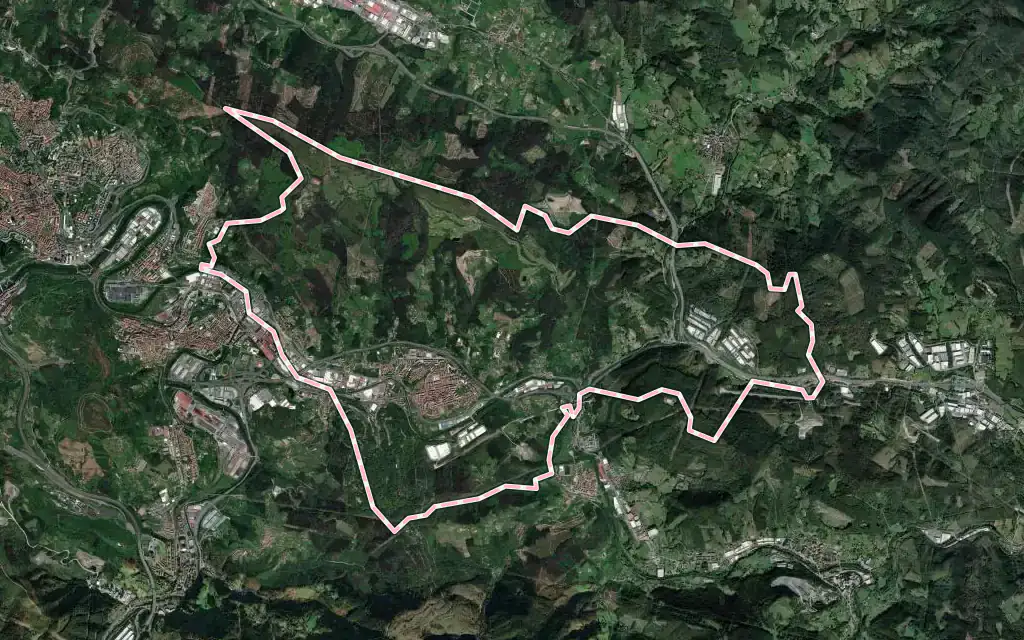 Vista satélite de Galdakao con su contorno administrativo