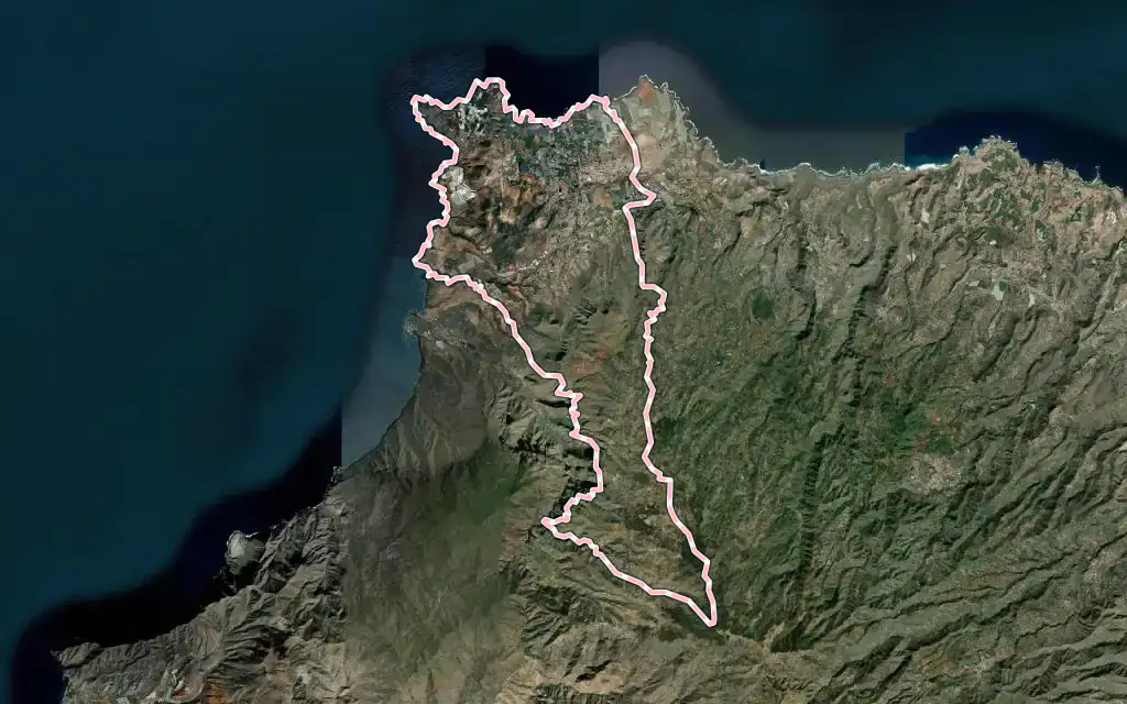 Vista satélite de Gáldar con su contorno administrativo