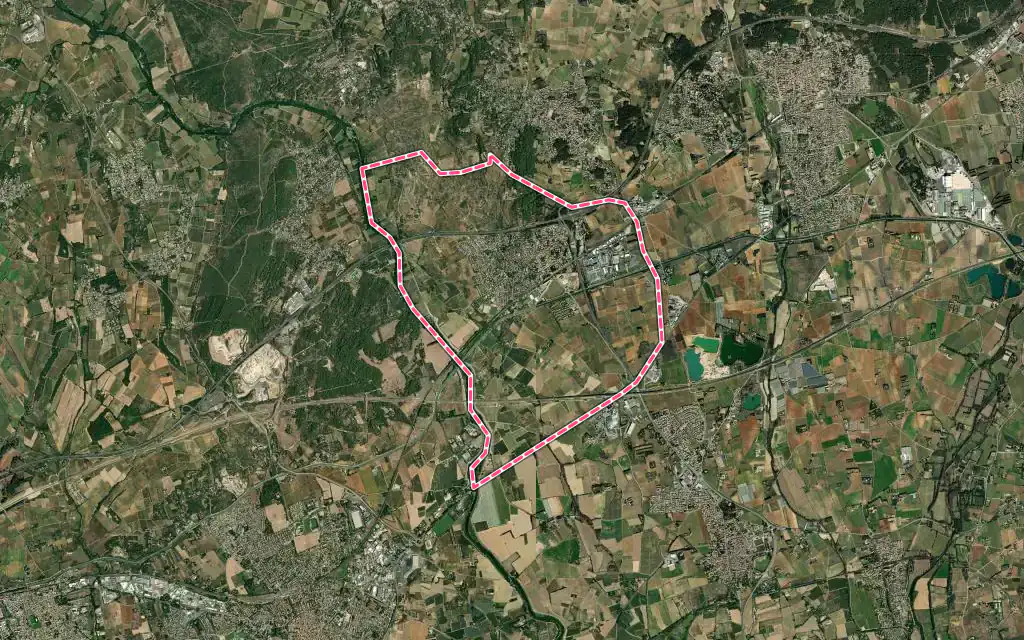 Vue satellite de Gallargues-le-Montueux avec ses contours administratifs