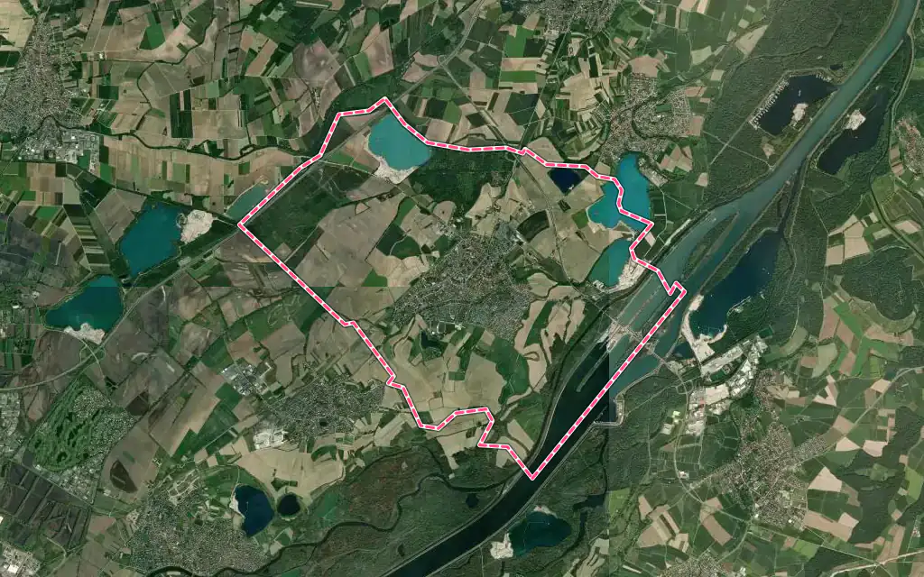 Vue satellite de Gambsheim avec ses contours administratifs