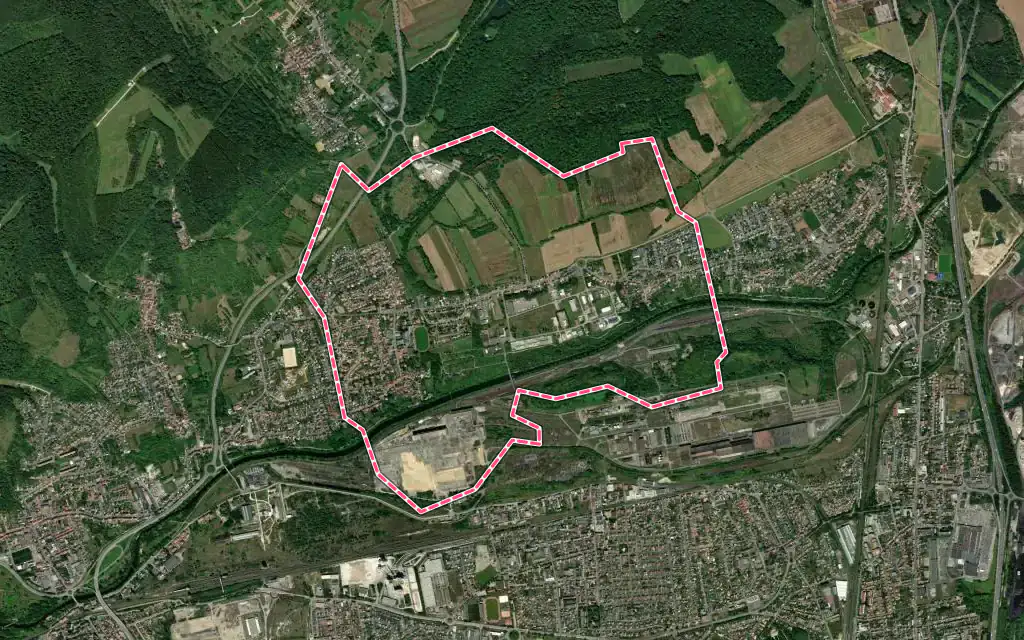 Vue satellite de Gandrange avec ses contours administratifs