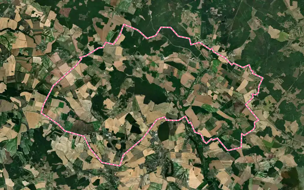 Vue satellite de Gardes-le-Pontaroux avec ses contours administratifs