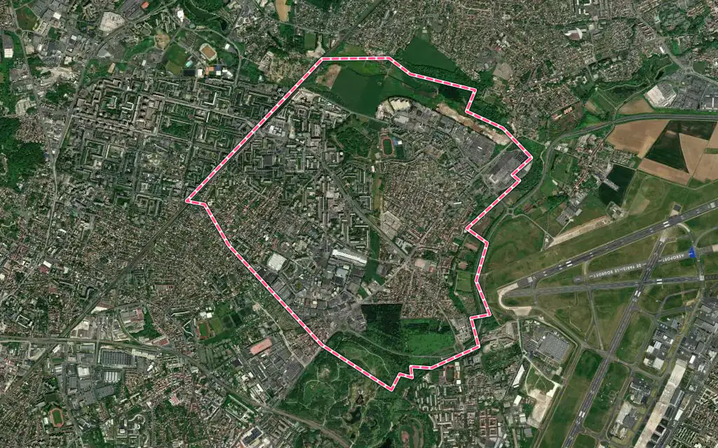 Vue satellite de Garges-lès-Gonesse avec ses contours administratifs
