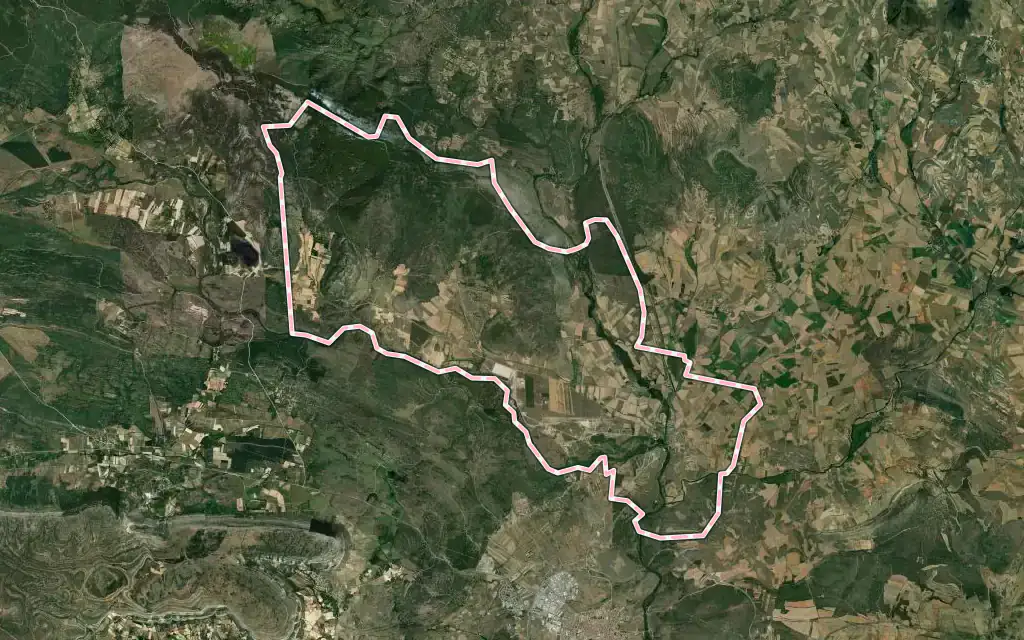 Vista satélite de Garray con su contorno administrativo
