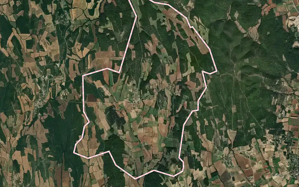 Vista satélite de Garrigoles con su contorno administrativo