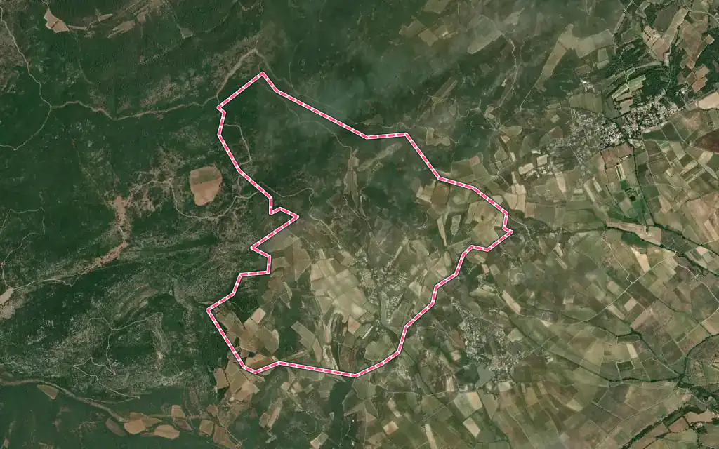 Vue satellite de Garrigues avec ses contours administratifs