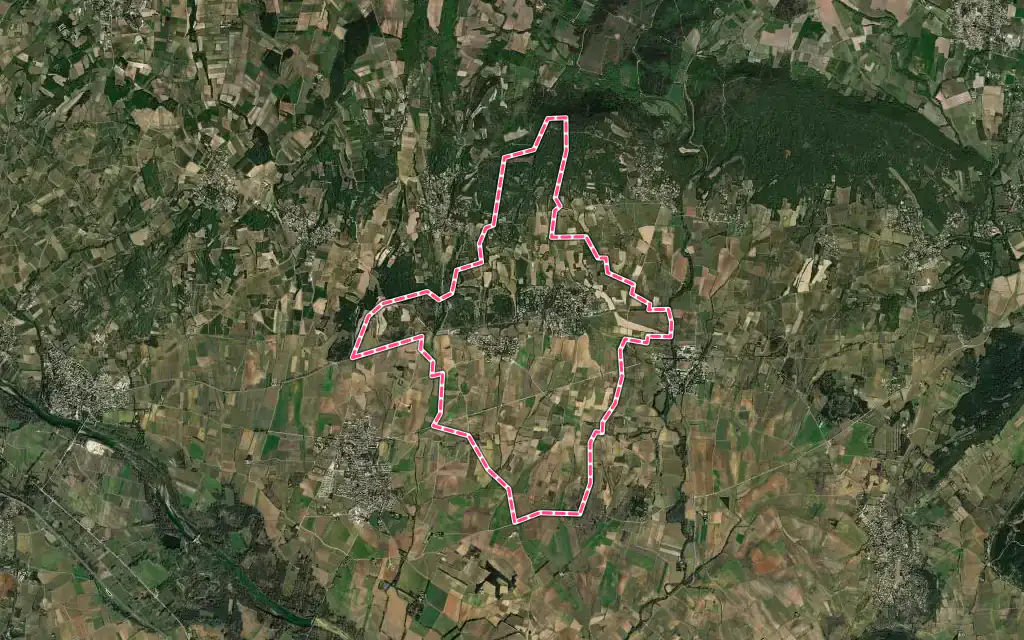 Vue satellite de Garrigues-Sainte-Eulalie avec ses contours administratifs