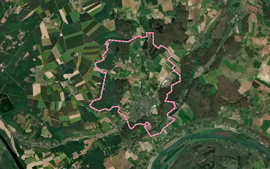 Vue satellite de Gasny avec ses contours administratifs