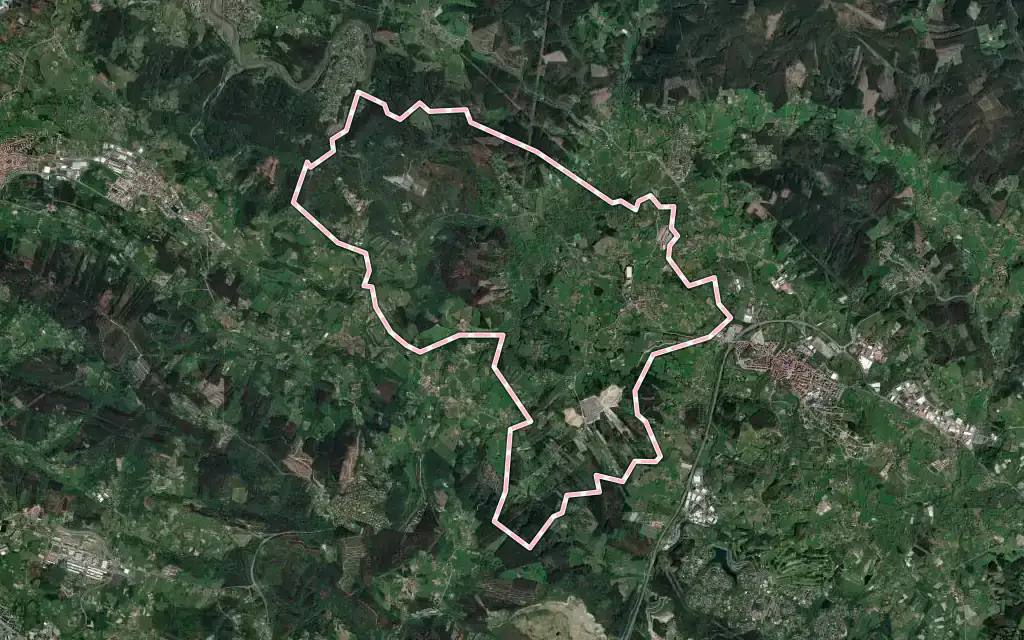 Vista satélite de Gatika con su contorno administrativo