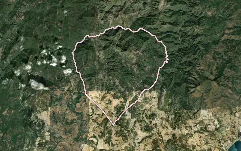 Vista satélite de Gaucín con su contorno administrativo