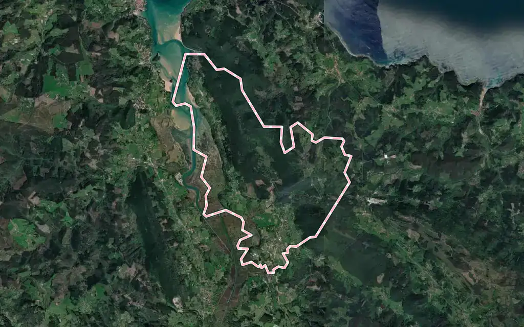 Vista satélite de Gautegiz Arteaga con su contorno administrativo