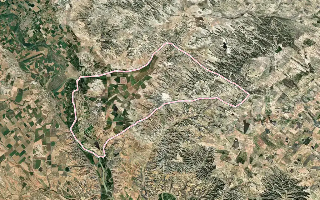 Vista satélite de Gelsa con su contorno administrativo