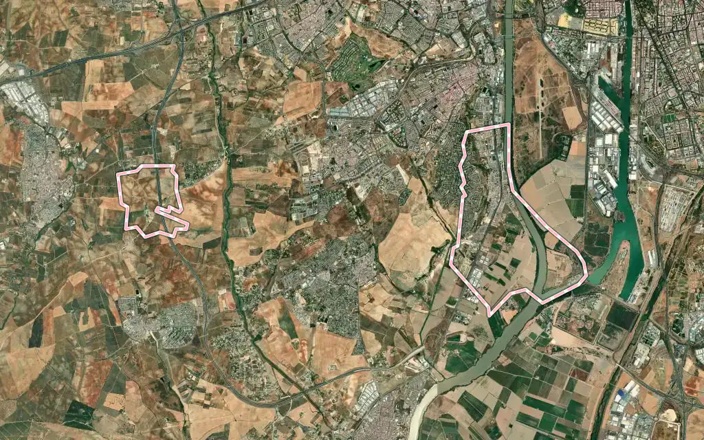 Vista satélite de Gelves con su contorno administrativo