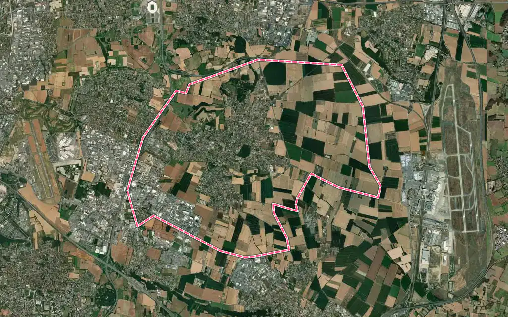 Vue satellite de Genas avec ses contours administratifs
