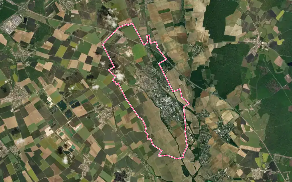 Vue satellite de Genlis avec ses contours administratifs