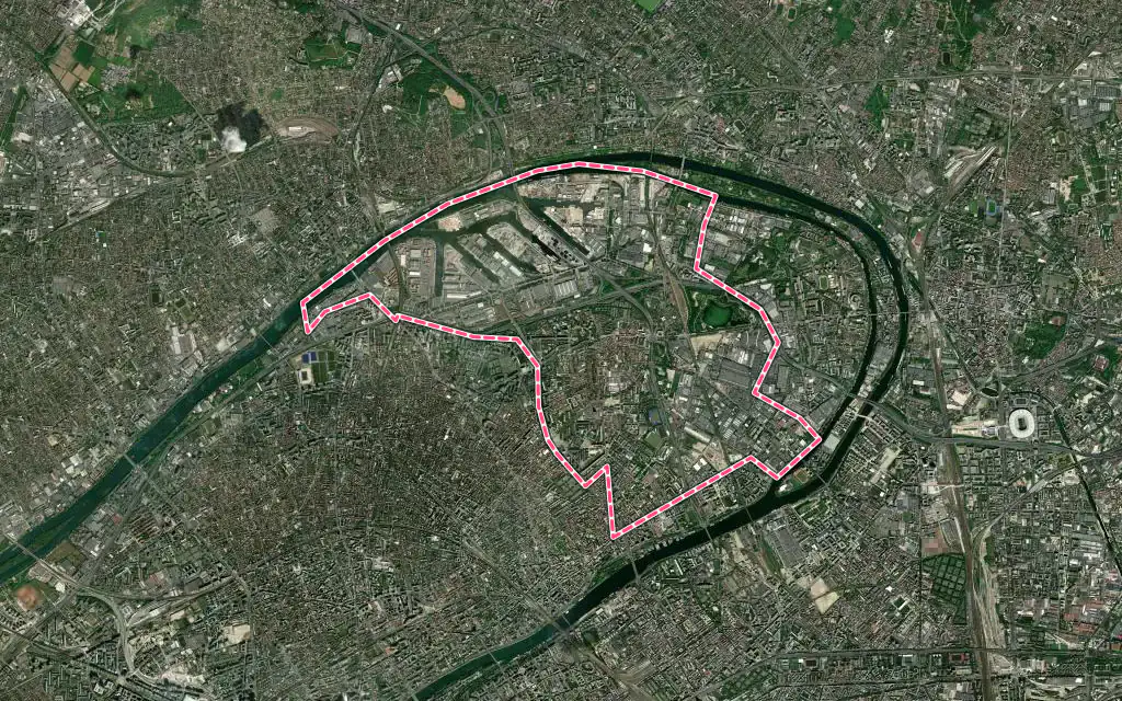 Vue satellite de Gennevilliers avec ses contours administratifs