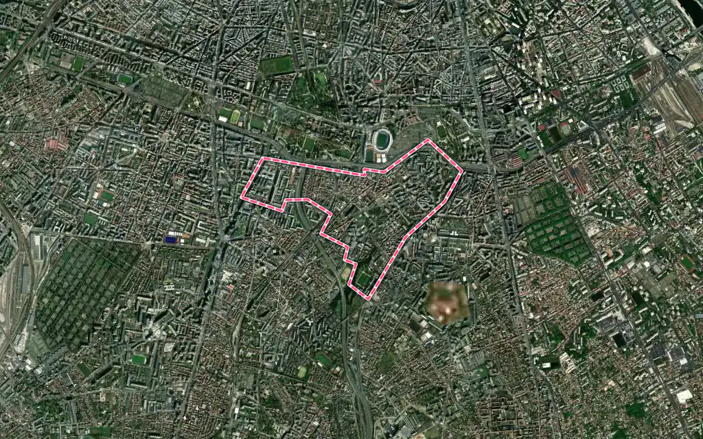 Vue satellite de Gentilly avec ses contours administratifs