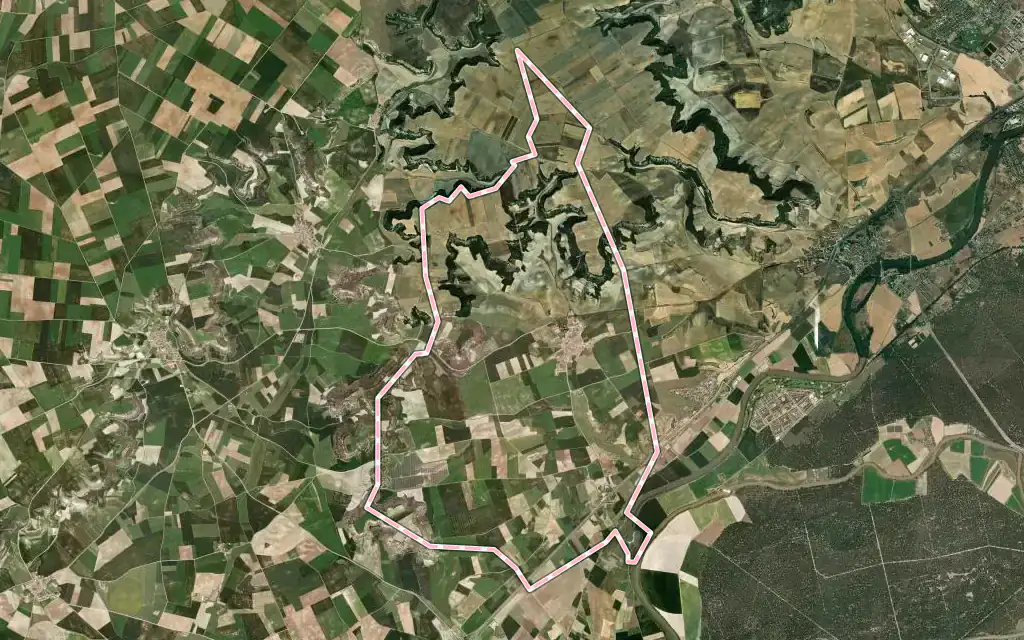 Vista satélite de Geria con su contorno administrativo
