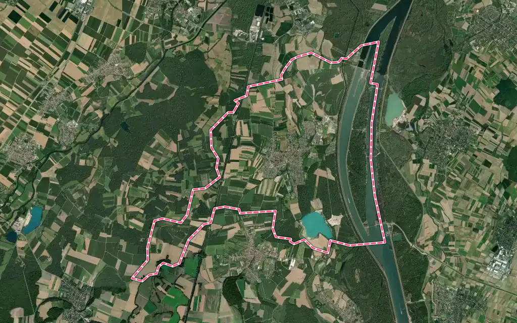 Vue satellite de Gerstheim avec ses contours administratifs