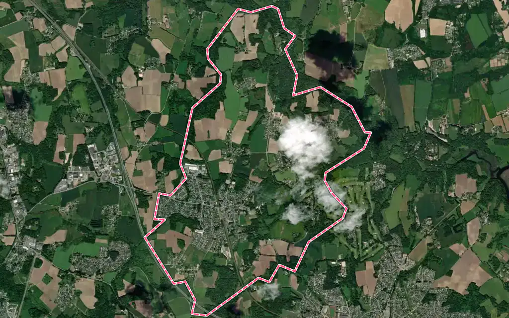Vue satellite de Gestel avec ses contours administratifs