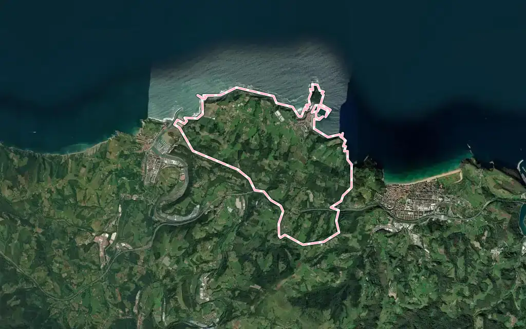 Vista satélite de Getaria con su contorno administrativo
