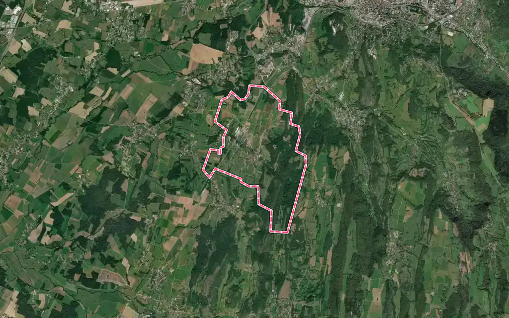 Vue satellite de Gevingey avec ses contours administratifs