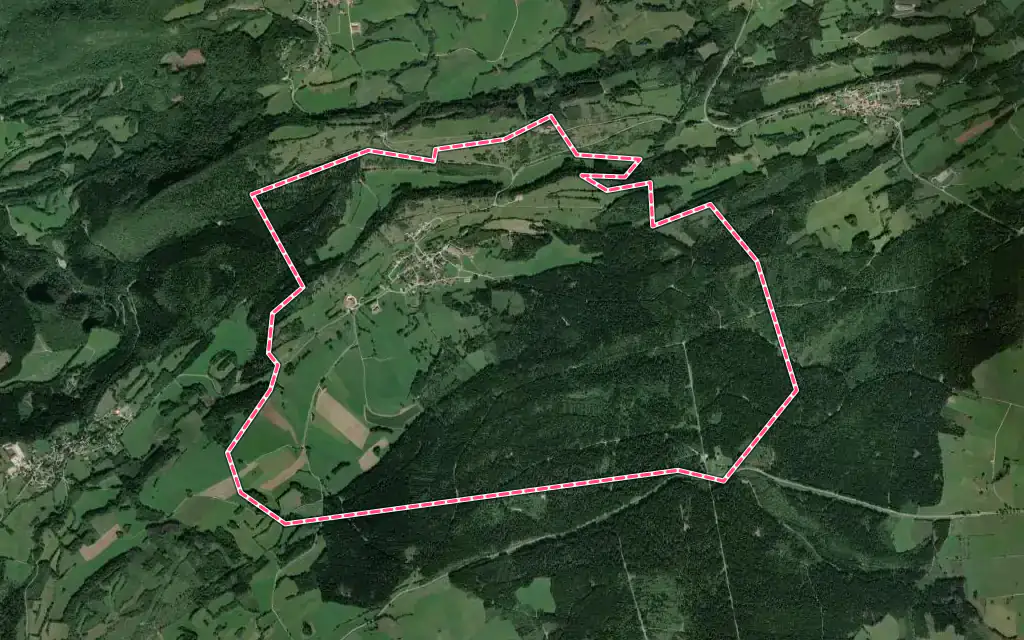 Vue satellite de Gevresin avec ses contours administratifs