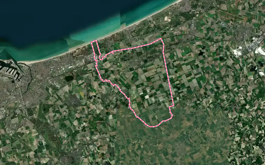 Vue satellite de Ghyvelde avec ses contours administratifs