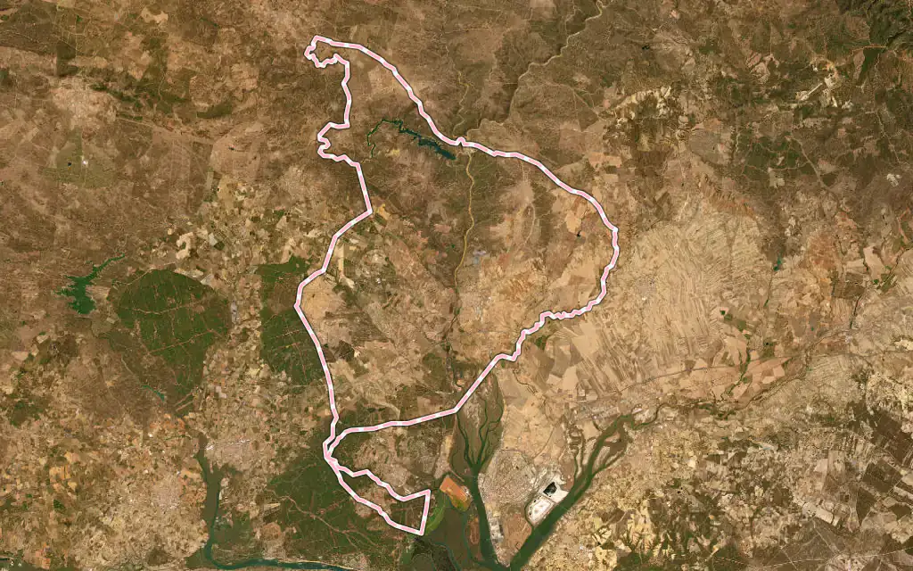 Vista satélite de Gibraleón con su contorno administrativo