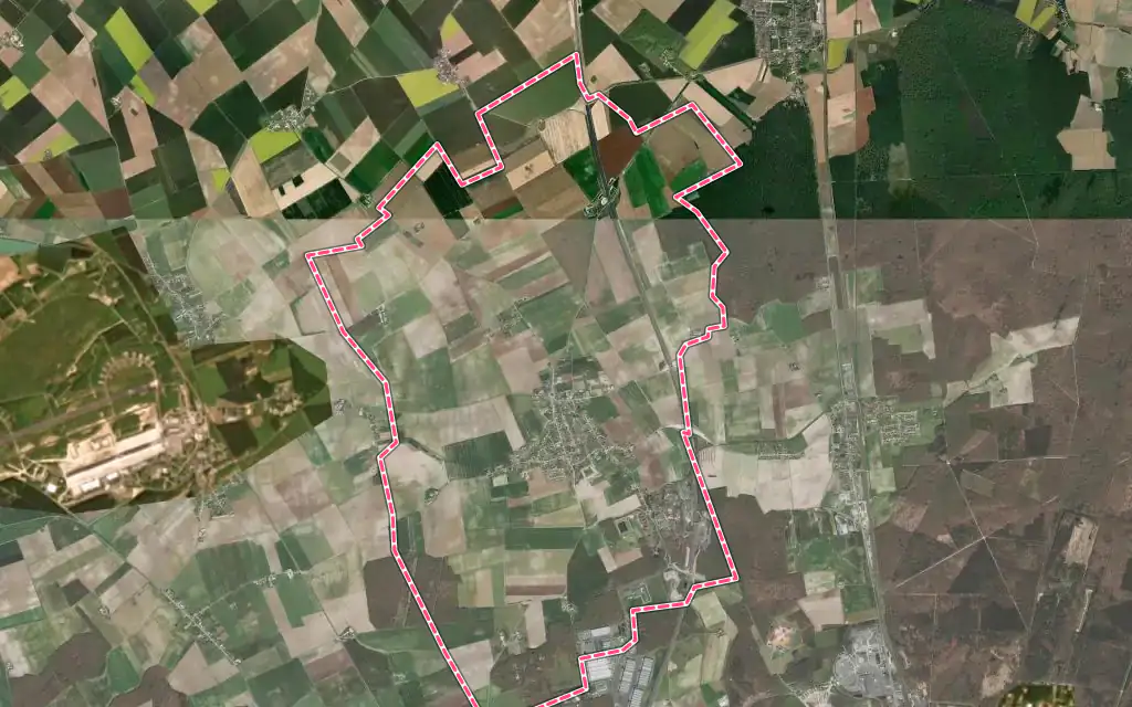Vue satellite de Gidy avec ses contours administratifs