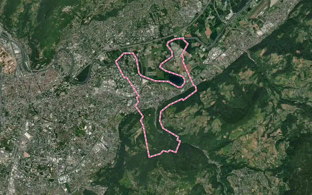Vue satellite de Gières avec ses contours administratifs