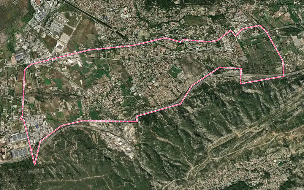 Vue satellite de Gignac-la-Nerthe avec ses contours administratifs