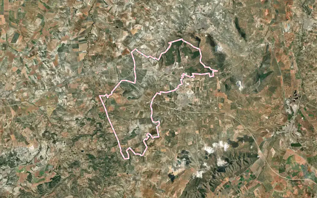 Vista satélite de Gilena con su contorno administrativo