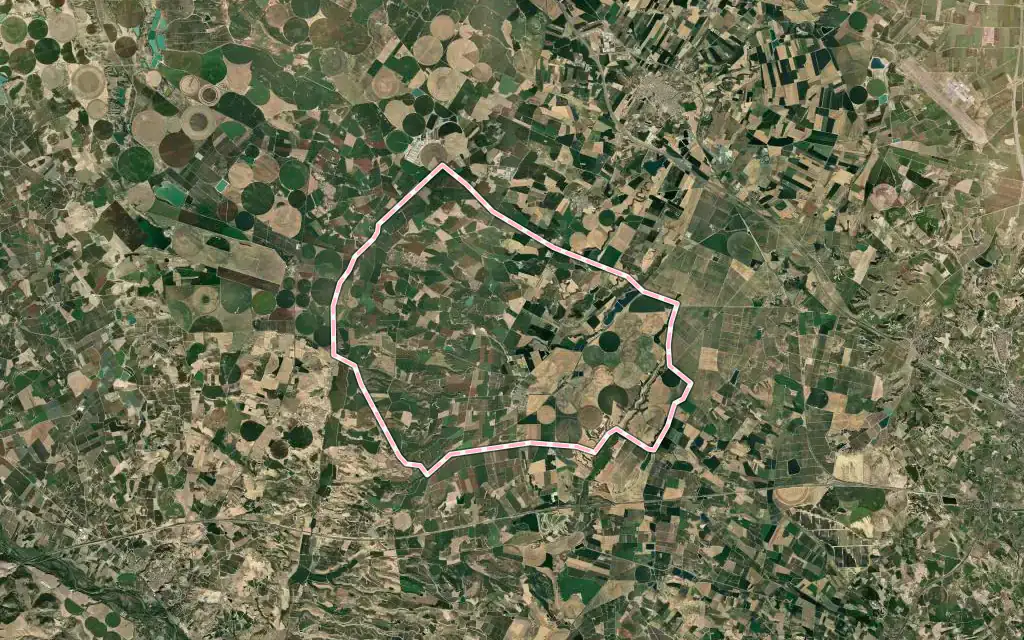 Vista satélite de Gimenells i el Pla de la Font con su contorno administrativo